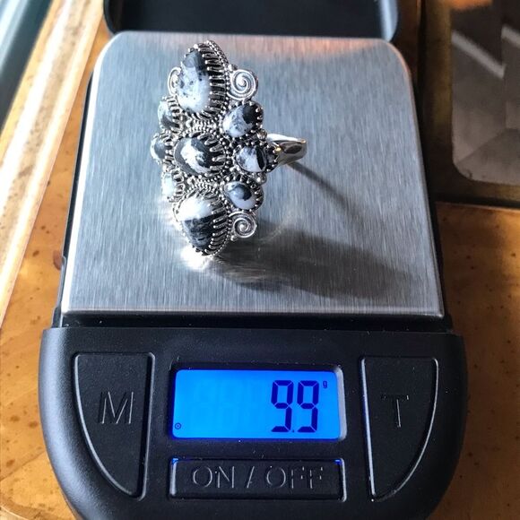 Natural White Buffalo Turquoise Sterling Silver Ring Size 7 - Picture 2 of 9